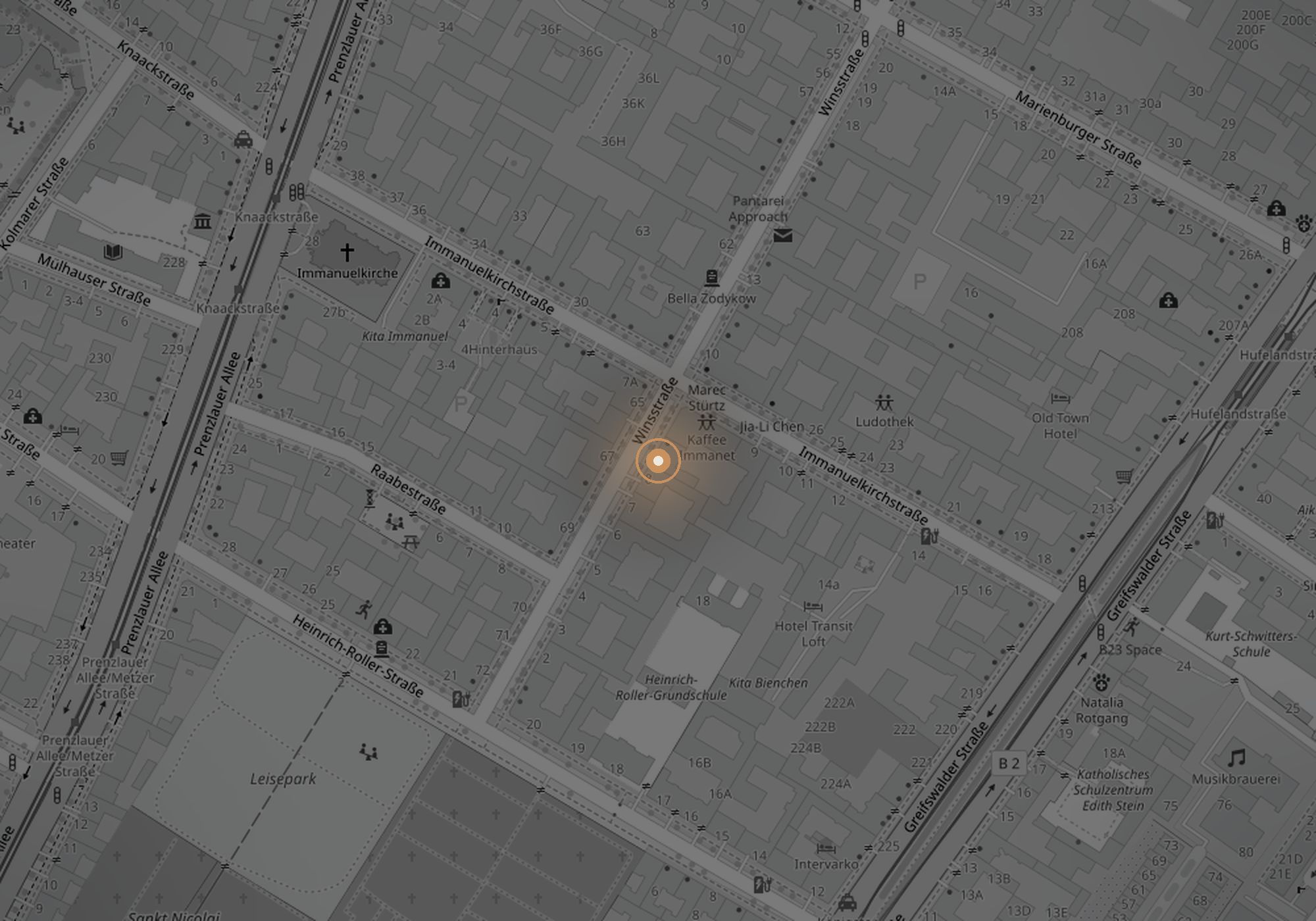 Stadtplan von Prenzlauer Berg mit Markierung der Winsstraße 9